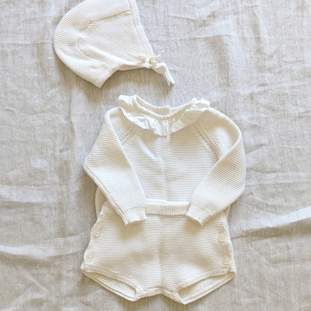 Hope & Henry cream knitted set 3-6m